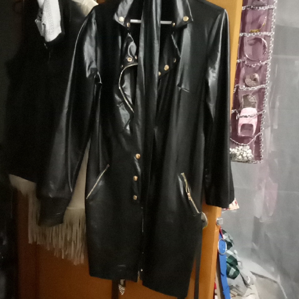 Black Leatherette Dress. Zips Top To Bottom, Like New, Never Used.